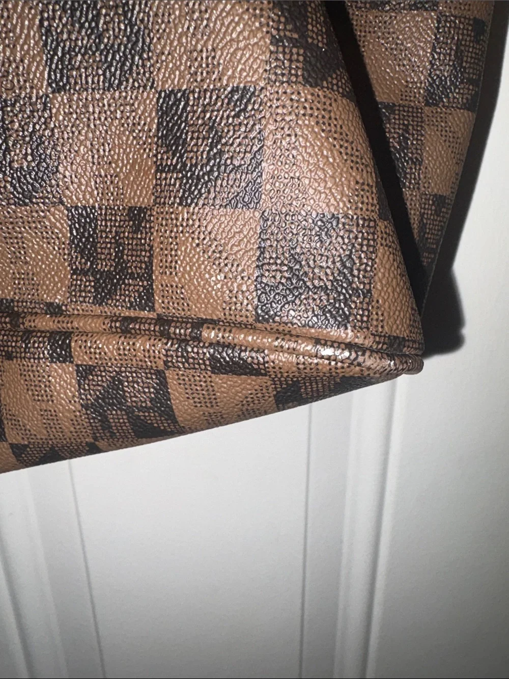 Michael Kors Dark Brown Checkered Tote with Gold MK Charm